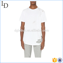 Curved hem blank distressed t shirts mock holes longline tee